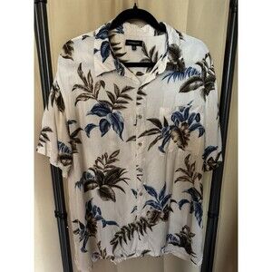 Croft & Barrow Hawaiian Shirt XL Cream Blue Brown